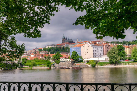 View of colorful old town and Prague castle with river Vltava, Czech Republicのeditorial素材