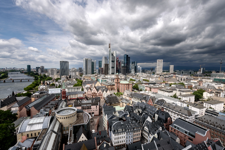 Aerial view o old town of  Frankfurt and financial district. Germany.の写真素材