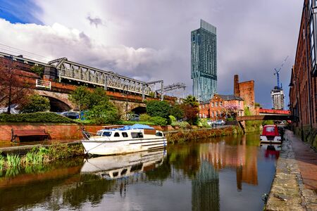 Beetham tower reflection in Rochdale canal ,Manchester Cityの写真素材