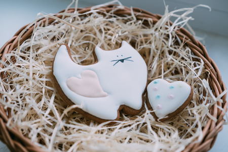 Valentine's Day cat and heart Cookies in white box