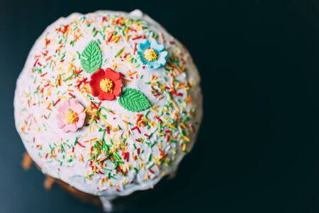 Easter cake with colored icing view top