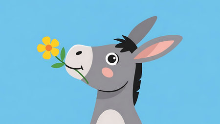 Donkey with a flower in its mouth. Cartoon vector illustration.の素材