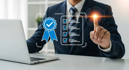 Man in blue suit using smartphone with notification icons calendar bell email phone mobile phone hand 1の素材