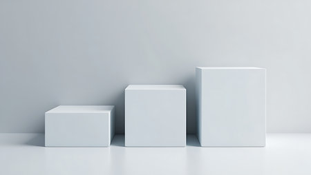 Error: Unsupported file format: D:/JPG\Three white cube pedestals of varying heights on a light gray background podium display.jpgの素材