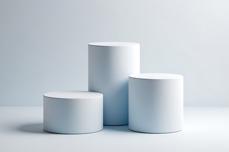 Error: Unsupported file format: D:/JPG\Three white cylindrical pedestals of varying heights on a light blue background podium.jpgの素材