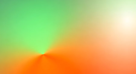 Smooth gradient transitions from green to orange with a bright light flare and a conical light effect.の素材