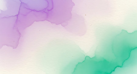 Soft washes of purple and green blend across a textured off-white paper surface creating an abstract, fluid background.の素材