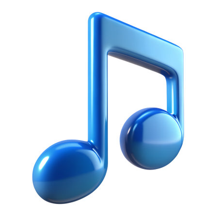 A glossy blue eighth note symbol with smooth, rounded edges and highlights. Isolated on a transparent background.の素材