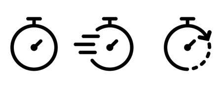 Three black simple line of stopwatches on a white background depicting different stages of time...