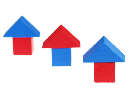 Wooden building blocks isolated on white backgroundの写真素材