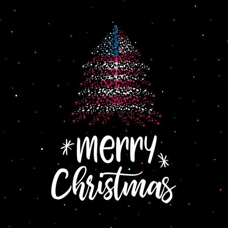 Merry Christmas and  Christmas tree with American flagのイラスト素材
