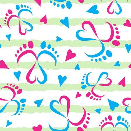Seamless Vector Pattern of Baby Feet  and Heartsのイラスト素材