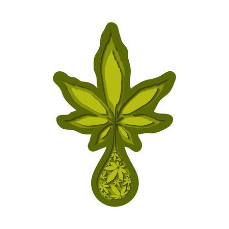  Cannabis droplet with cannabis leaves paper cut vector background.Cannabis oil illustrationのイラスト素材