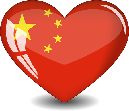 China flag in a glass heart or icon isolated on white background. Vector illustration. People's Republic of China.のイラスト素材