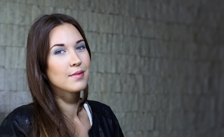 Woman looking at eveningの写真素材