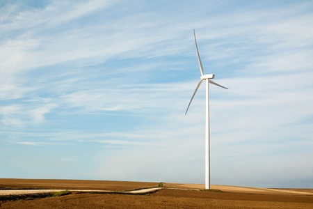 Wind power plant on field, alternative electricity
