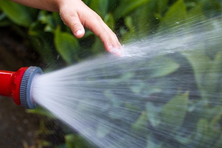 Little boys hand in the water, irrigateの写真素材
