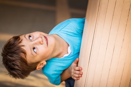 Little boy looking up, childhoodの写真素材