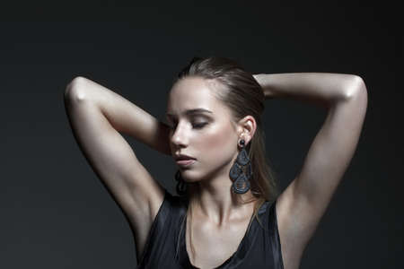 Sensual brunette woman at night, portrait
