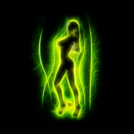 Sexy woman silhouette, fractal artwork, isolated on blackの写真素材