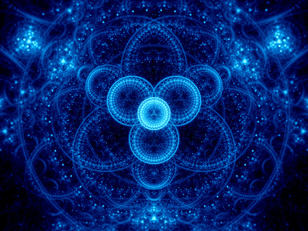 Blue glowing ornament object, abstract fractal background