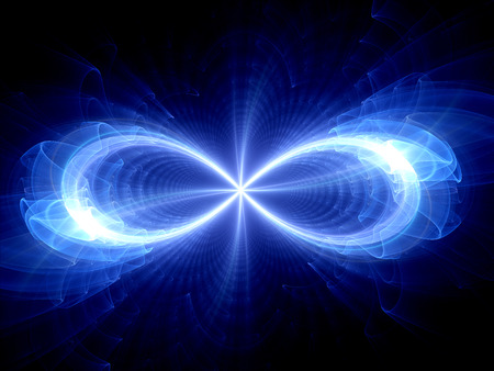 Infinity sign, computer generated fractal backgroundの写真素材
