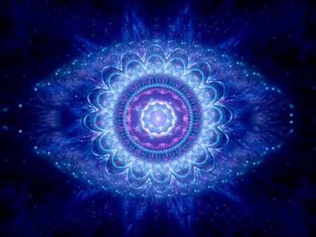 Big brother eye in cyberspace, blue magic mandala in spaceの写真素材