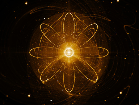 Nuclear power in space, gold flames, abstract science background