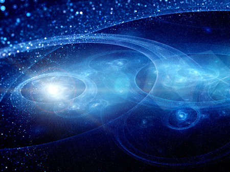 planetary systems with trajectories, glowing objects with flareの写真素材