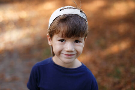 Little boy in nature, autumn portrait, outdoorsの写真素材