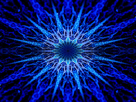 Frosty glowing fantasy snowflake, computer generated abstract backgroundの写真素材