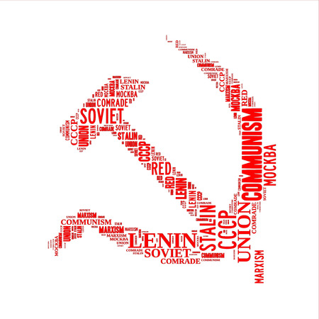 Red hammer and sickle word cloud, isolated on whiteの写真素材
