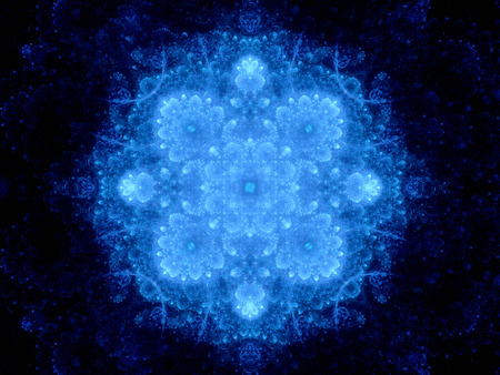 Blue glowing snowflake, computer generated abstract backgroundの写真素材