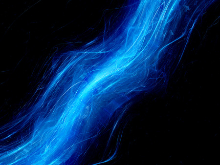 Blue glowing flow in space, computer generated abstract backgroundの写真素材
