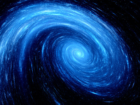 Blue glowing spiral galaxy, computer generated abstract backgroundの写真素材