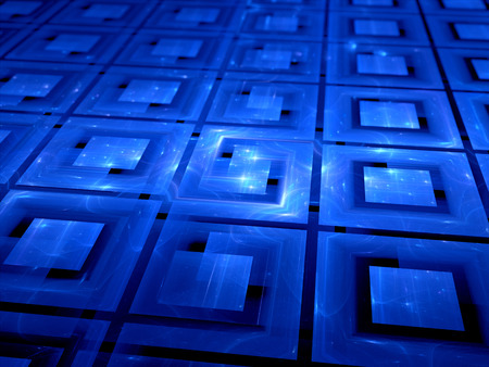 Blue glowing connected multiprocessors, computer generated abstract backgroundの写真素材