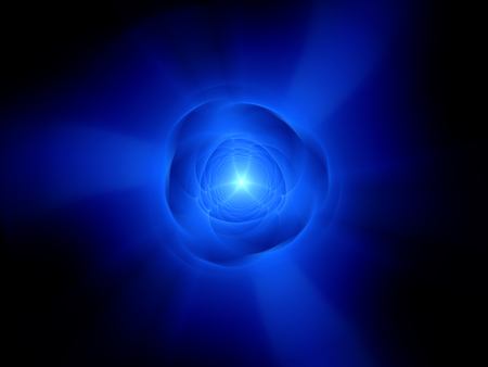 High speed rotating glowing object in space, computer generated abstract backgroundの写真素材