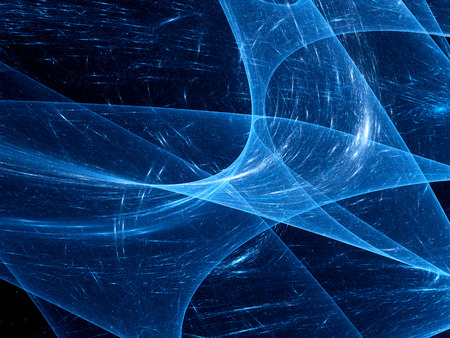Blue glowing curves in space, computer generated abstract backgroundの写真素材
