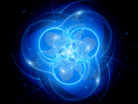 Blue glowing mandala in space, computer generated abstract backgroundの写真素材
