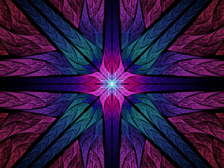 Colorful symmetric  stained glass fractal, computer generated abstract backgroundの写真素材