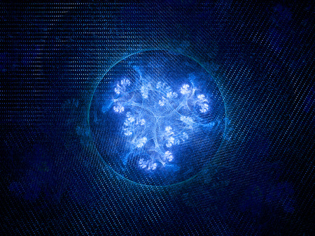 Blue glowing fractal artwork, computer generated abstract background