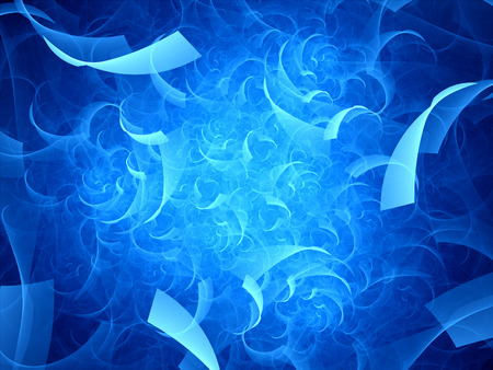 Blue glowing flying rectangles in space, computer generated abstract backgroundの写真素材