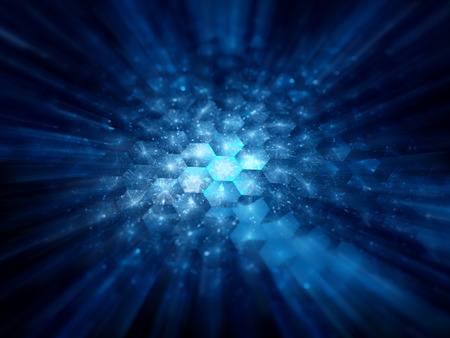 Glowing hexagonal grid, futuristic nanotechnology, computer generated abstract backgroundの写真素材