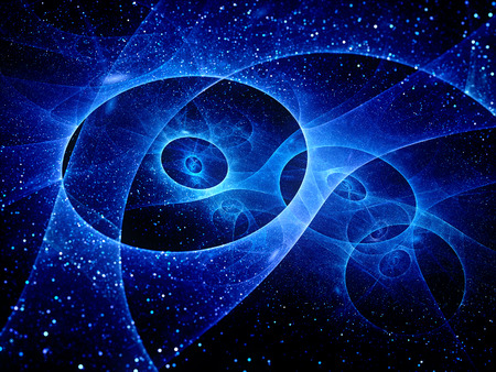 Blue glowing galaxies in space fractal, computer generated abstract background