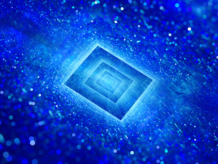 Blue glowing rectangle with particles, computer generated abstract backgroundの写真素材