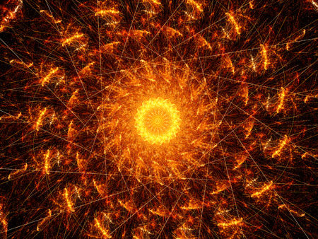 Fiery fractal wheel, computer generated abstract backgroundの写真素材