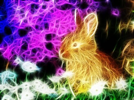 Colorful easter rabbit fractal, computer generated abstract backgroundの写真素材
