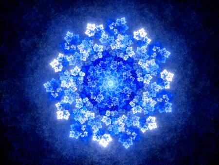 Blue glowing crystal mandala in space, computer generated abstract backgroundの写真素材