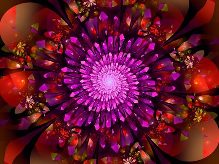 Purple glowing crystals in space, computer generated abstract backgroundの写真素材