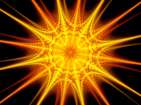 Fiery glowing star shape fractal computer generated abstract backgroundの写真素材